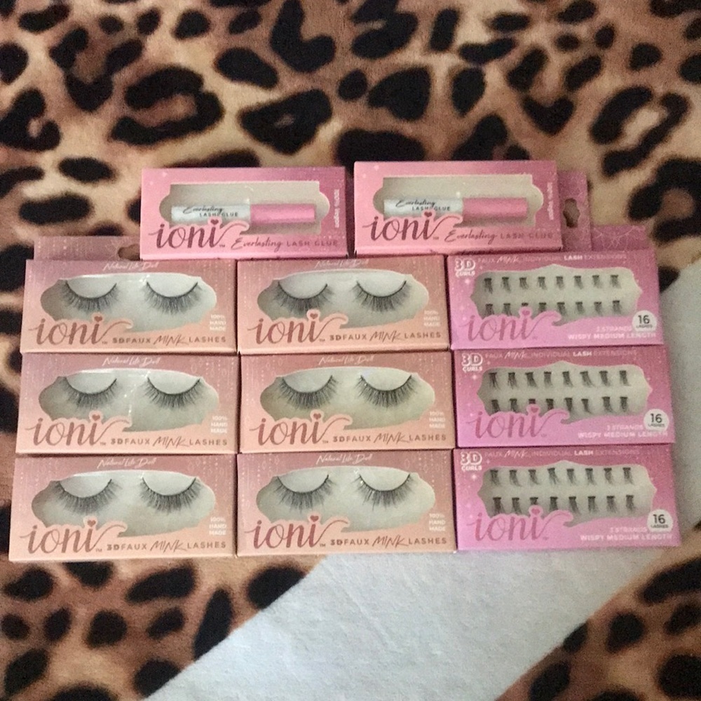 Ioni faux mink individual lash extensions and 3D faux mink lashes plus glue